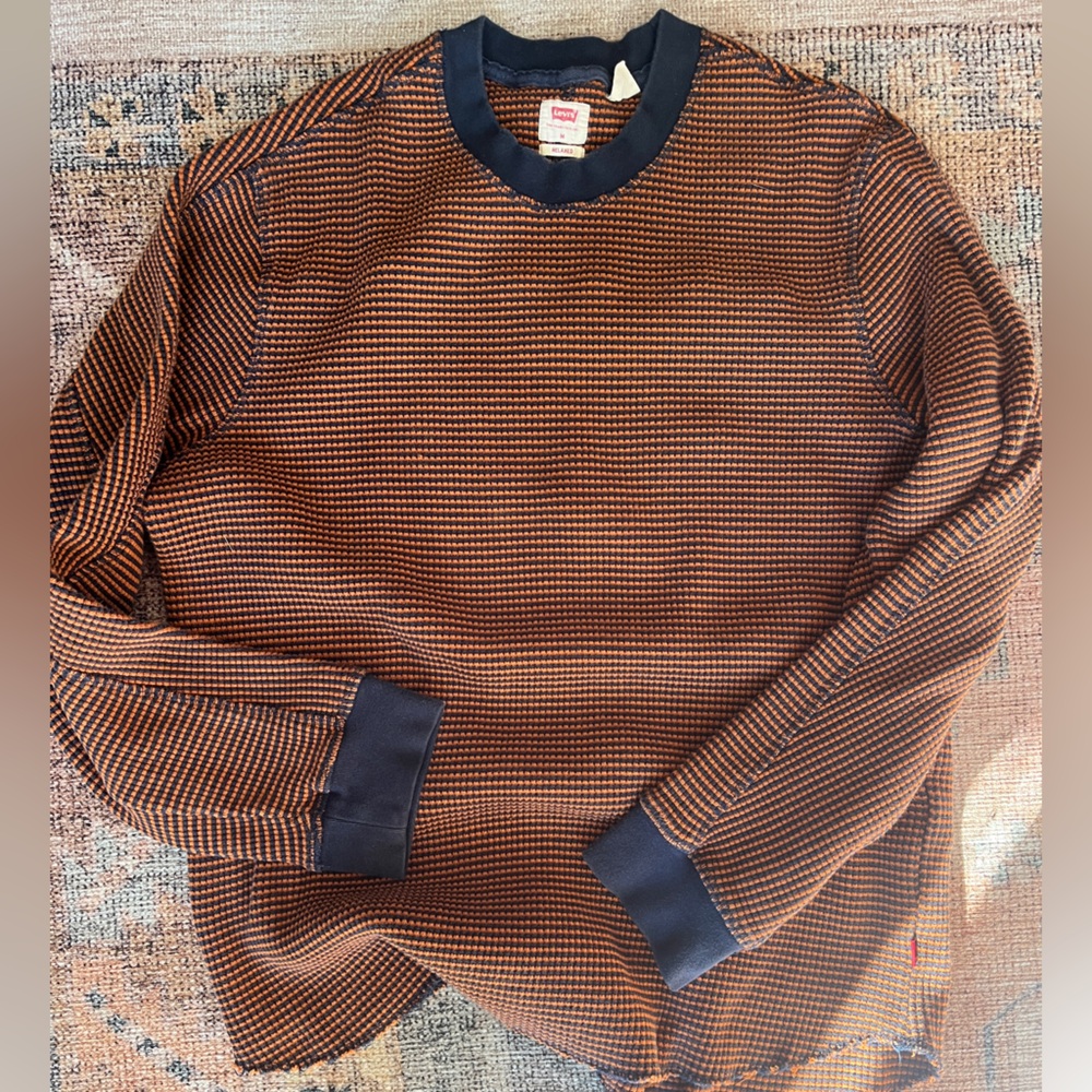 Levi's Navy and Orange Checkered Sweater